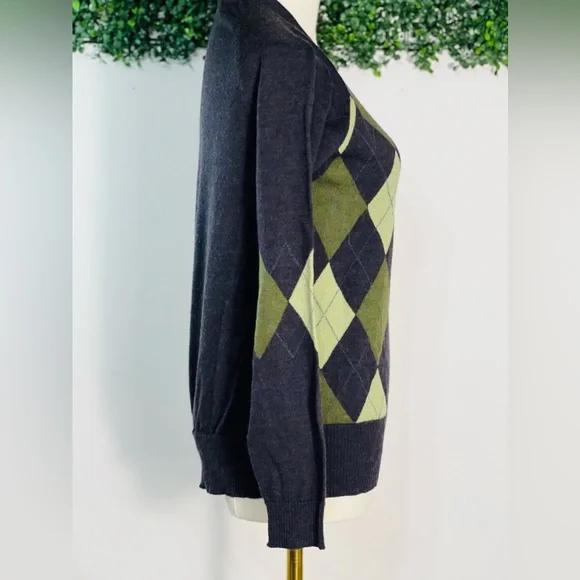 Women's Pendleton Gray & Olive Green Argyle Merino Wool Pullover Sweater Size S - Picture 4 of 8